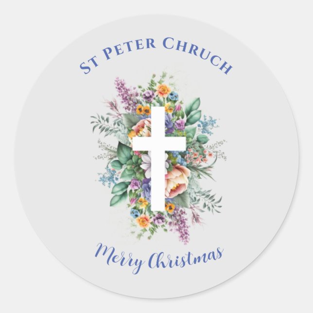 Pegatina Redonda Baptismo simple Feliz Navidad nombre personalizado (Anverso)