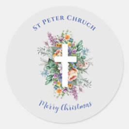 Pegatina Redonda Baptismo simple Feliz Navidad nombre personalizado