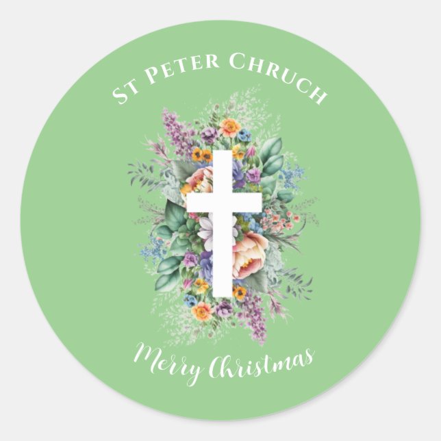 Pegatina Redonda Baptismo simple Feliz Navidad nombre personalizado (Anverso)