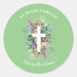 Pegatina Redonda Baptismo simple Feliz Navidad nombre personalizado