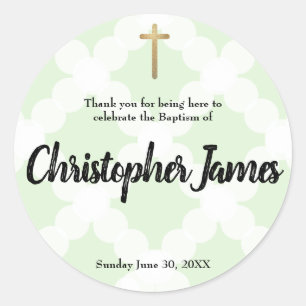 Pegatina Redonda Baptismo verde de bebé personalizado gracias