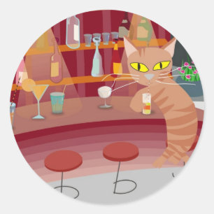 Pegatina Redonda Bar cat