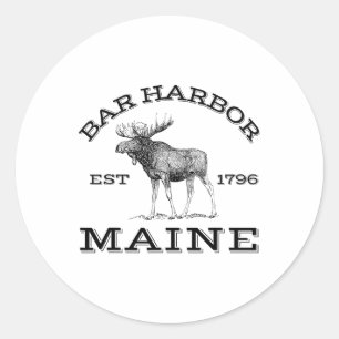 Pegatina Redonda Bar Harbor Maine Alce Senderismo Al Aire Libre Aca