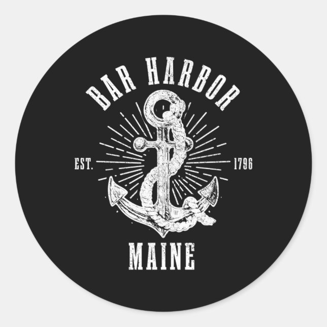 Pegatina Redonda Bar Harbour Est 1796 Maine Anchor Nautical (Anverso)