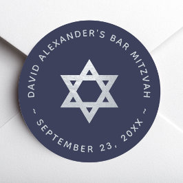 Pegatina Redonda Bar Mitzvah Azul Marino - Estrella de David de Pla