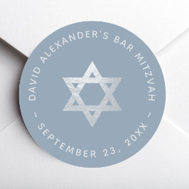 Pegatina Redonda Bar Mitzvah Azul Polvoriento - Estrella de David P