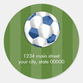 Pegatina Redonda Bar Mitzvah Bola de fútbol azul y blanco