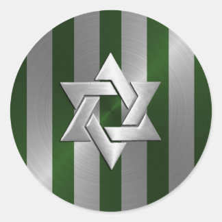 Pegatina Redonda Bar Mitzvah Emerald & Silver Stripe Star of David