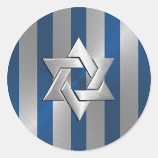Pegatina Redonda Bar Mitzvah Estrella azul y plateada de David