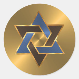 Pegatina Redonda Bar Mitzvah Gold Blue Brown Star de David