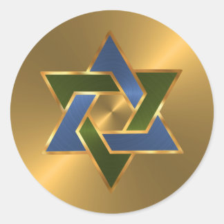Pegatina Redonda Bar Mitzvah Gold Blue Green Star of David