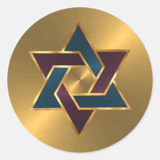 Pegatina Redonda Bar Mitzvah Gold Estrella azul púrpura de David