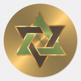 Pegatina Redonda Bar Mitzvah Gold Green Brown Star of David