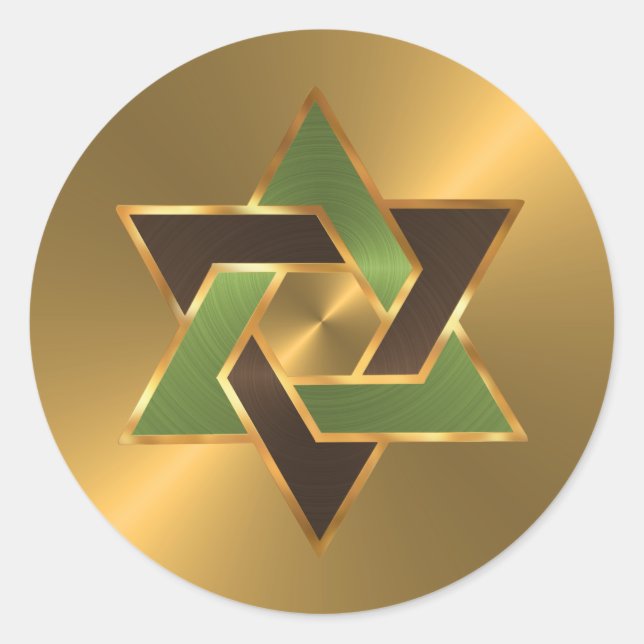 Pegatina Redonda Bar Mitzvah Gold Green Brown Star of David (Anverso)
