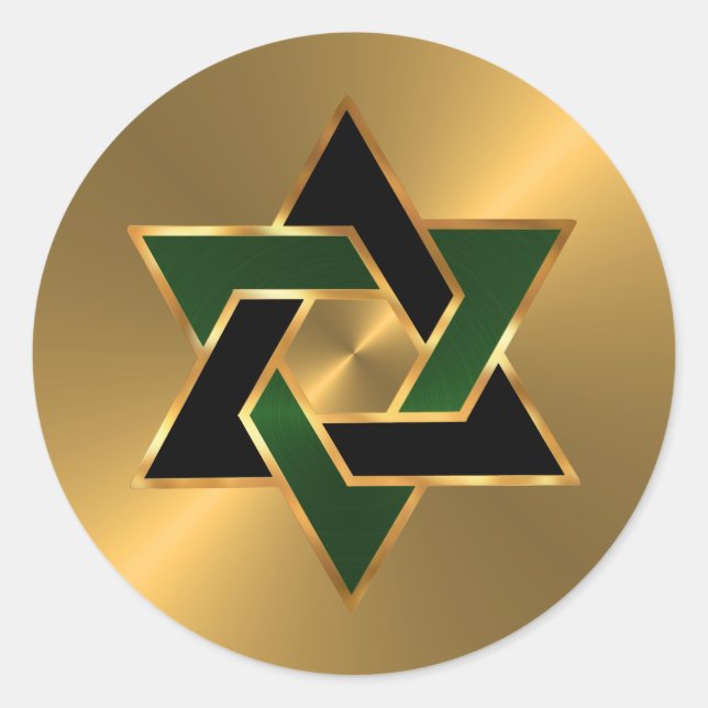 Pegatina Redonda Bar Mitzvah Gold Green Star of David (Anverso)