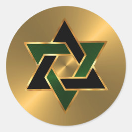 Pegatina Redonda Bar Mitzvah Gold Green Star of David