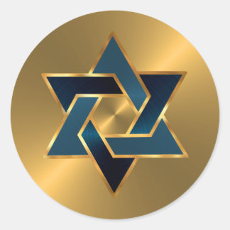 Pegatina Redonda Bar Mitzvah Gold Navy Estrella azul de David