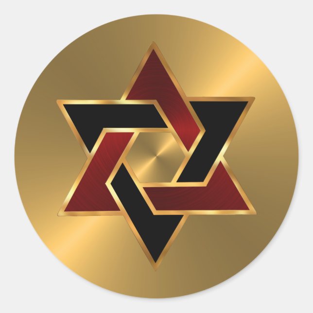 Pegatina Redonda Bar Mitzvah Gold Red Black Star of David (Anverso)