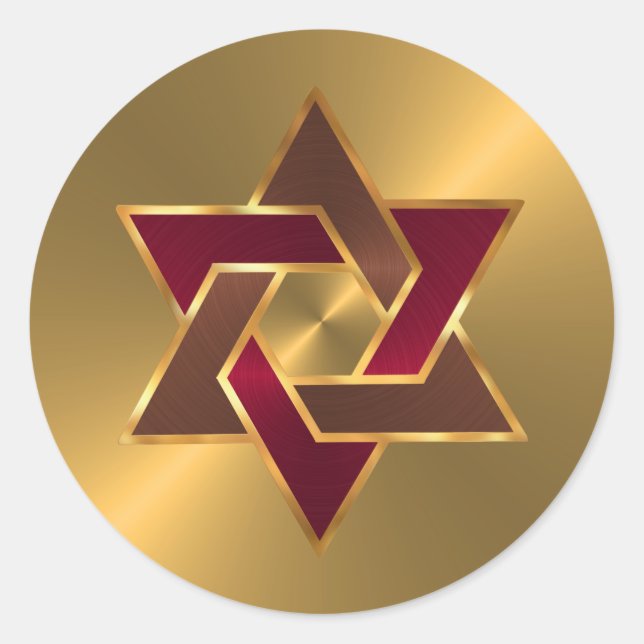 Pegatina Redonda Bar Mitzvah Gold Red Brown Star of David (Anverso)