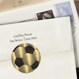 Pegatina Redonda Bar Mitzvah Gold y Black Soccer Ball