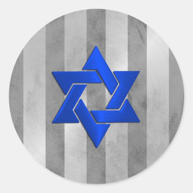 Pegatina Redonda Bar Mitzvah Gray and Silver Stripe Star of David (Anverso)