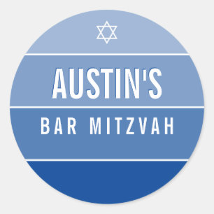 Pegatina Redonda BAR MITZVAH moderno audaz bloqueo oscuro real azul
