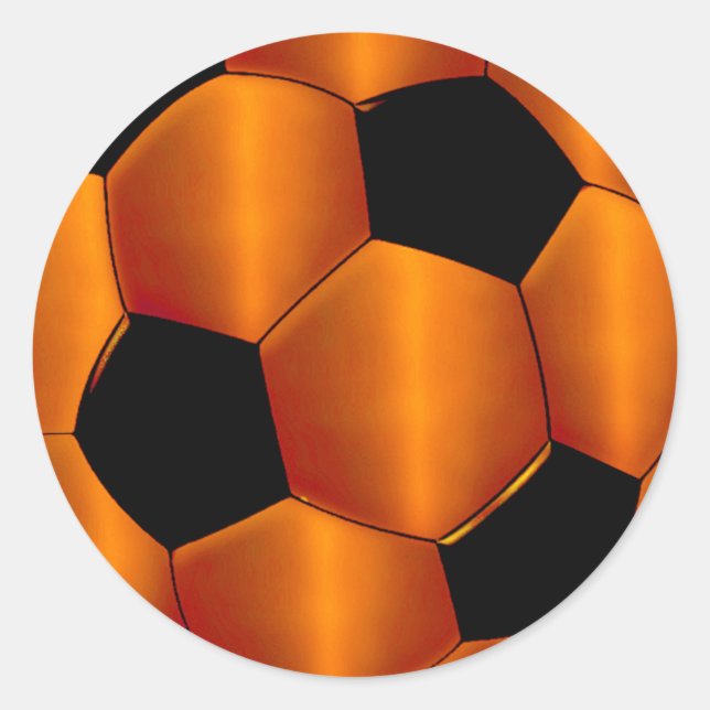 Pegatina Redonda Bar Mitzvah Naranja y Black Soccer Ball (Anverso)