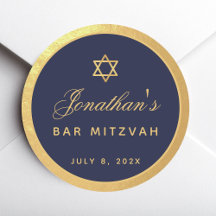 Bar Mitzvah Navy Blue Faux Gold Elegant Script