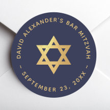 Bar Mitzvah Navy Blue Faux Gold Foil Star of David