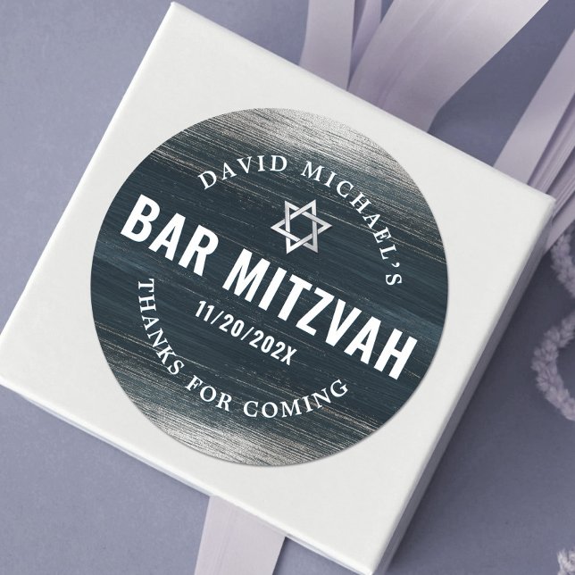 Pegatina Redonda Bar Mitzvah Negrita Relieve metalizado plateado Gr (Subido por el creador)