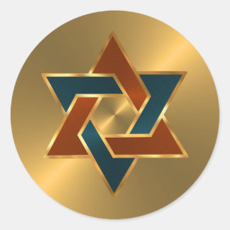 Pegatina Redonda Bar Mitzvah Oro Azul Turquesa Óxido Estrella de Da