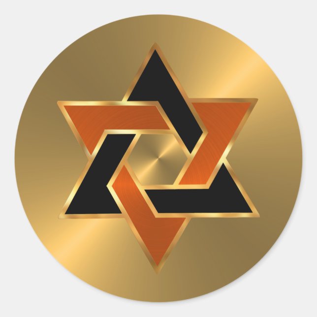 Pegatina Redonda Bar Mitzvah Oro Naranja Negro Estrella de David (Anverso)