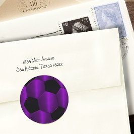 Pegatina Redonda Bar Mitzvah Purple y Black Soccer Ball