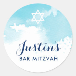 Pegatina Redonda BAR MITZVAH SEAL star moderna acuarela azul