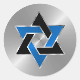 Pegatina Redonda Bar Mitzvah Silver Estrella negra azul de David