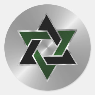 Pegatina Redonda Bar Mitzvah Silver Green Star of David