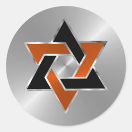 Pegatina Redonda Bar Mitzvah Silver Naranja Estrella negra de David