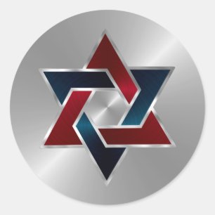 Pegatina Redonda Bar Mitzvah Silver Navy Estrella roja azul de Davi