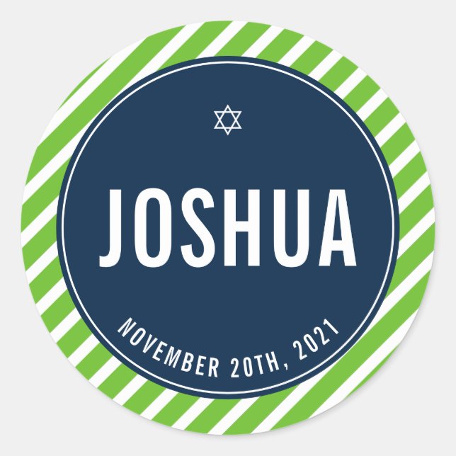 Pegatina Redonda BAR MITZVAH simple banda moderna nfl marina verde (Anverso)