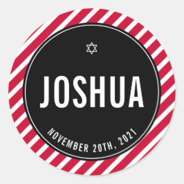 Pegatina Redonda BAR MITZVAH simple raya moderna llana negro