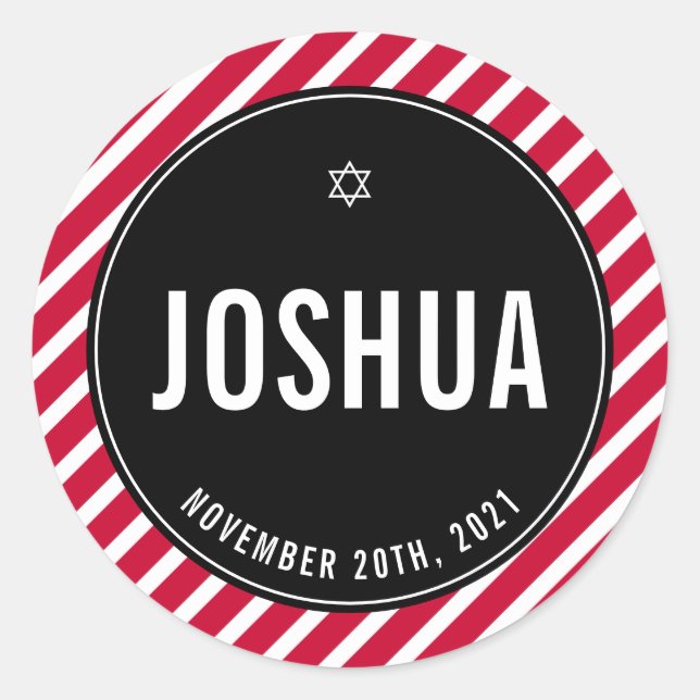 Pegatina Redonda BAR MITZVAH simple raya moderna llana negro (Anverso)