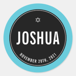 Pegatina Redonda BAR MITZVAH simple y moderno negro azul turquesa
