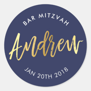 Pegatina Redonda Bar personalizado Mitzvah para la armada Andrew + 