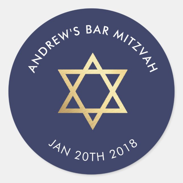 Pegatina Redonda Bar personalizado Mitzvah para la marina estrella  (Anverso)