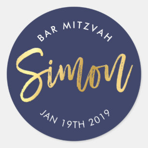 Pegatina Redonda Bar personalizado Mitzvah para la marina Simon + o