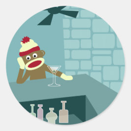 Pegatina Redonda Bar Sock Monkey Martini