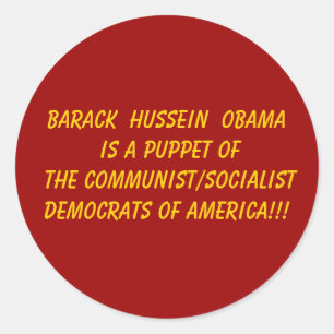 Pegatina Redonda Barack Hussein Obama es una marioneta del Commu…