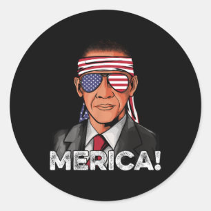 Pegatina Redonda Barack Obama Camisa Bandera Estadounidense Sunguiz