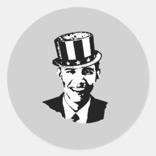 Pegatina Redonda Barack Obama como tío Sam