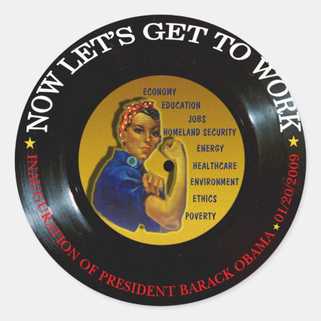 PEGATINA REDONDA BARACK OBAMA INAUGURATION VINYL (Anverso)